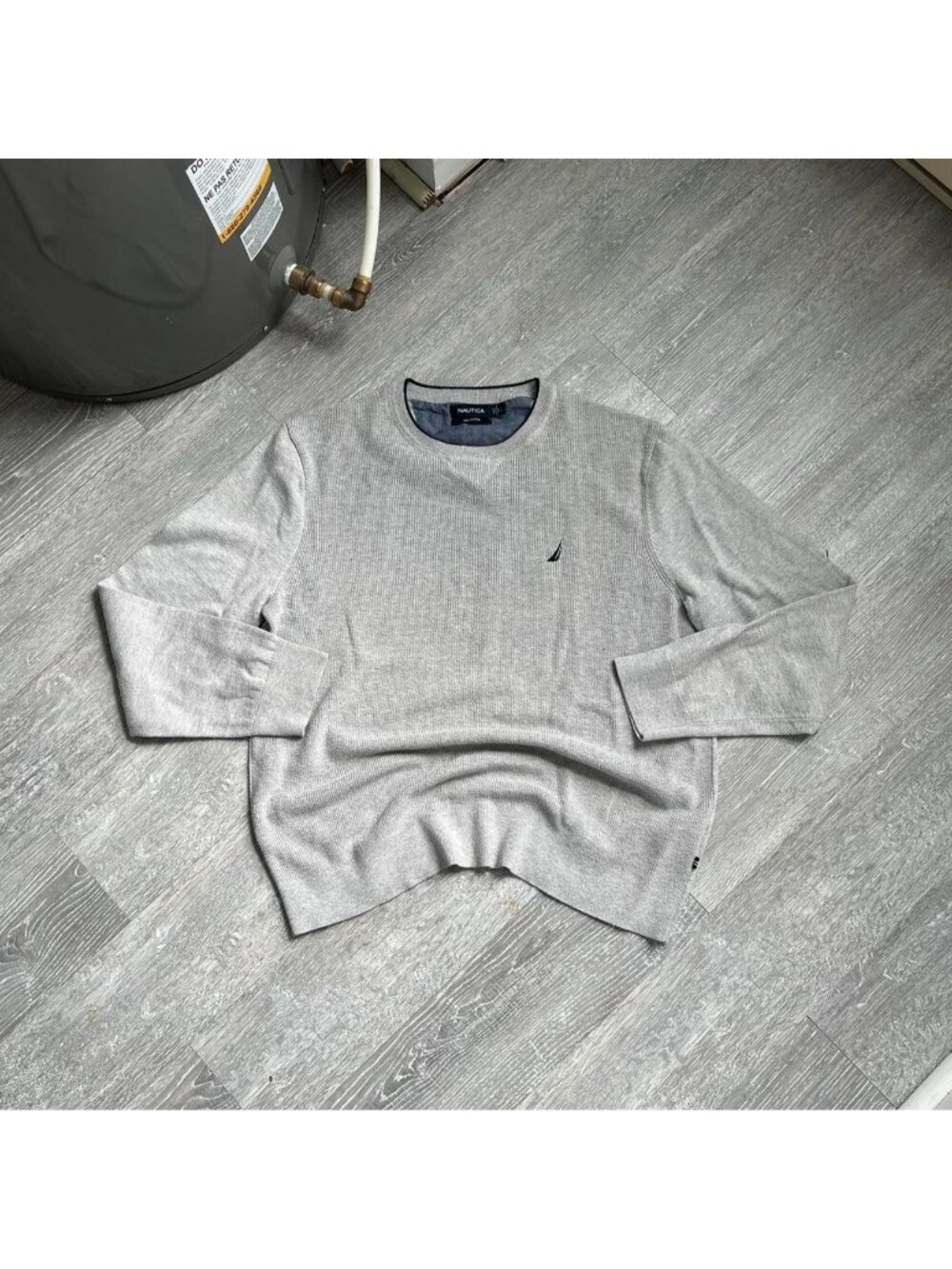 Light Grey Nautica Pullover Thermal Style CrewNeck Pullover Sweater / Shirt